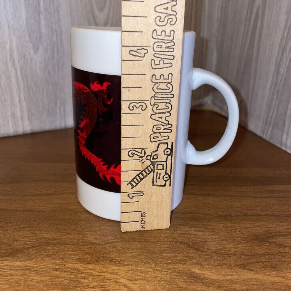 Red And Black Dragon Design On White Ceramic Coffee Mug Cup - Picture 10 of 11